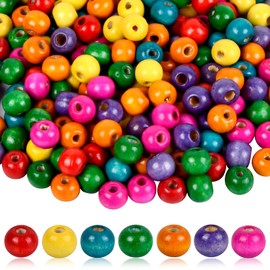 Focenat 200 Pcs Colourful Wooden Beads, 12 mm Natural Wooden Beads with 3.5mm Hole Assorted Colour Round Painted Wood Beads Craft Beads for DIY Craft Bracelets Necklace Earring Jewellery Making