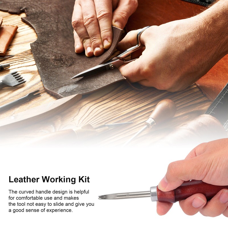4pcs Leather Edger Professional Trimming Working Kit with Wooden Handle