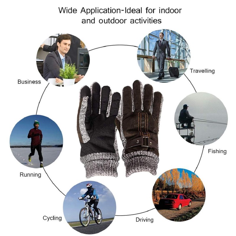 heekpek Men's Winter Leather Gloves Thick Warm Fleece Windproof Gloves