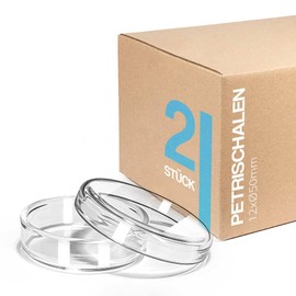 Tuuters 2 x Glass Petri Dish, Strong Wall, Laboratory Quality, Sterilisable (12 x 50 mm)