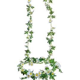 GhuaH 2 Pcs Wildflower Garland Spring Flowers Garland 12 FT Blue Artificial Daisy Flowers and Leaves Faux Floral Vine for Mantle Baby Shower Wedding Arch Porch Staircase Summer Decor