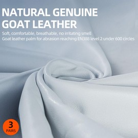 Vgo... 3-Pairs Premium Genuine Goat Leather Puncture Resistant Palm and Fingertips Gardening Gloves (Size L, White, GA3651)