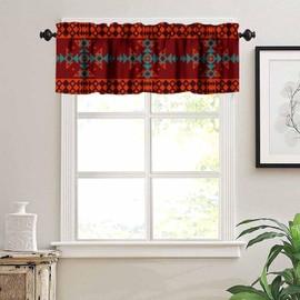 JanJCurt Aztec Kitchen Valance, Red Native American Southwestern Hobo Blackout Short Window Treatment Curtain for Living Room Bedroom Barhtoom, 54x18inch