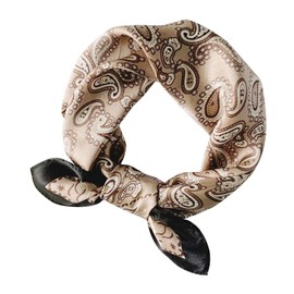 MEISEE Pure Natural Mulberry Silk Scarfs Women Small Square Scarf 21" x 21" Breathable Lightweight Neckerchief Printed Headscarf (A20 Khaki)