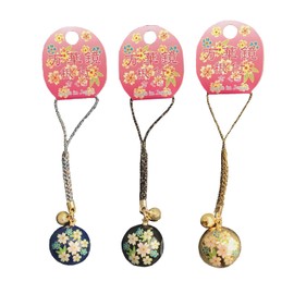 Kyou Netsuke Key Holder, Made in Japan, Painted Kaleidoscope Root Cherry Blossom 3 Color Set