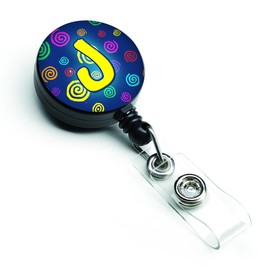 Caroline's Treasures CJ1011-JBR Letter J Initial Monogram - Blue Swirls Retractable Badge Reel, Belt Clip, Multicolor