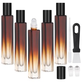 Segbeauty 0.34oz Roller Bottles for Essential Oils，5pcs Travel Amber Glass Roll on Perfume Bottles Empty with Dropper, 10ml Refillable Roller Ball Applicator, Travel Size Containers for Eye Essence