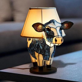 Yevheniy Highland Cow Resin Table Lamp - Cute 3D Animal Night Light with USB A+C Ports for Living Room, Bedroom, Home Office