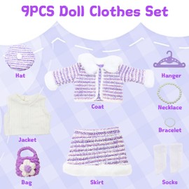 Clothing Clothing Outfits for 14-17 Inch Baby Dolls Doll Clothes 36-43 cm 9 Pieces Purple Fashion Set Vest Coat Skrit Berets Socks Bag Necklace Bracelet Hanger Birthday Gift