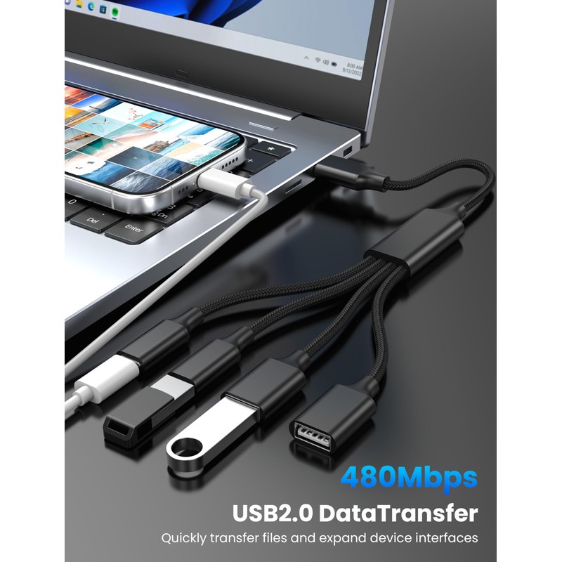 USB Splitter Cable 1 in 4 Out, 2 USB A