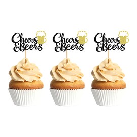 Ercadio Paquete de 24 adornos para cupcakes con purpurina y cervezas, para cupcakes, baby shower, cumpleaños, cervezas, festival, decoración de tartas, suministros negros