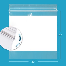 GPI 500 Count 4" x 4" CLEAR PLASTIC RECLOSABLE ZIP BAGS - Bulk 2 mil Thick Strong & Durable Poly Baggies With Resealable Zipper Top Lock & write-on white block, for storage, packaging & shipping