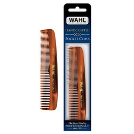 Wahl Peine de bolsillo para barba, bigote y pelo para el aseo de los hombres, hecho a mano y cortado a mano con acetato de celulosa, dientes cónicos l