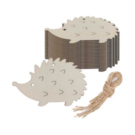 Creaides 20pcs Hedgehog Wood DIY Crafts Cutouts Wooden Hedgehog Shaped Hanging Ornaments with Hole Hemp Ropes Wood Tags for Baby Shower Wedding Birthday Forest Animal Themed Party Decorations