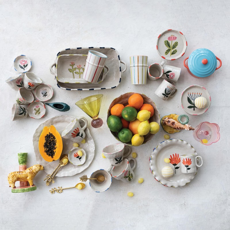 Creative Co-Op Stoneware Organic Shaped Serving Bowl, Multicolor, Set of