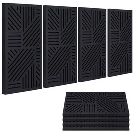 BUBOS 4 PACK Thickened Acoustic Panels, 23.6''x11.8'' Self-Adhesive Sound Absorbing Cavity Acoustic Wall Panels for Theater Studio Room Recording Room Gaming Room Gym Room Halls Meeting Rooms（BLACK）