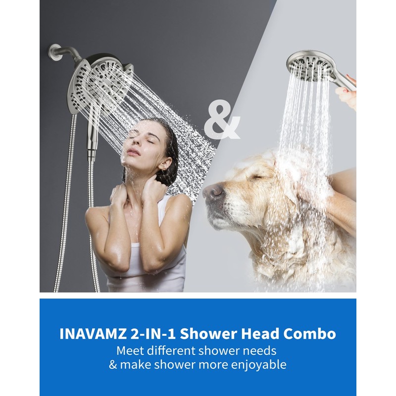 INAVAMZ 2-in-1 Shower Head with Handheld Combo: 2.5GPM Rainfall Shower