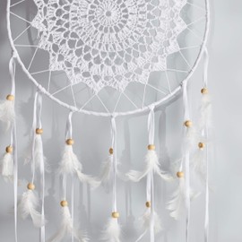 Pink Pineapple Dream Catcher Crochet Traditional with Feathers: Handmade Dream Catcher - White - Large Dream Catcher with 27 cm Diameter and 60 cm Length