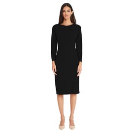 Maggy London Women's Dresses Long Sleeve Tucked Jewel Neck Sheath Career Office Wear Work Dress, Black, 6