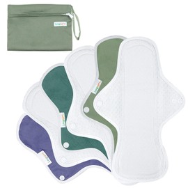 Langsprit Almohadillas sanitarias reutilizables para mujer, almohadillas femeninas para mujer, absorción regular, algodón lavable, juego de 6 piezas con mini bolsa húmeda sin fugas y períodos (grande)