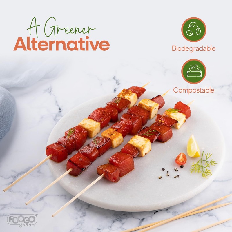 FOOGO Green 250pcs Bamboo Skewers, Large 30cm, Sturdy Eco-Friendly Wooden