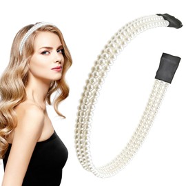 1 PACK 3 Row Pearl Headband Elegant Pearl Headbands for Women White Headband Stylish White Pearl Headband Minimalist White Hair Band