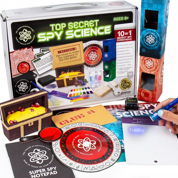The Young Scientists Club Top Secret Spy Science Kit, Detective Kit for Kids, Crime-Solver Set for Spy Parties, Great Science Toy Gift for Boys and Girls, Be Your Own Secret Agent, Ages 8, 9, 10