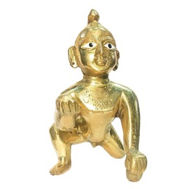 athizay Laddu Gopal Brass Idol | Bal Gopal Baby Krishna Statue for Home Temple, Pooja Room, Office & Janmashtami | Multiple (10.5 cm)