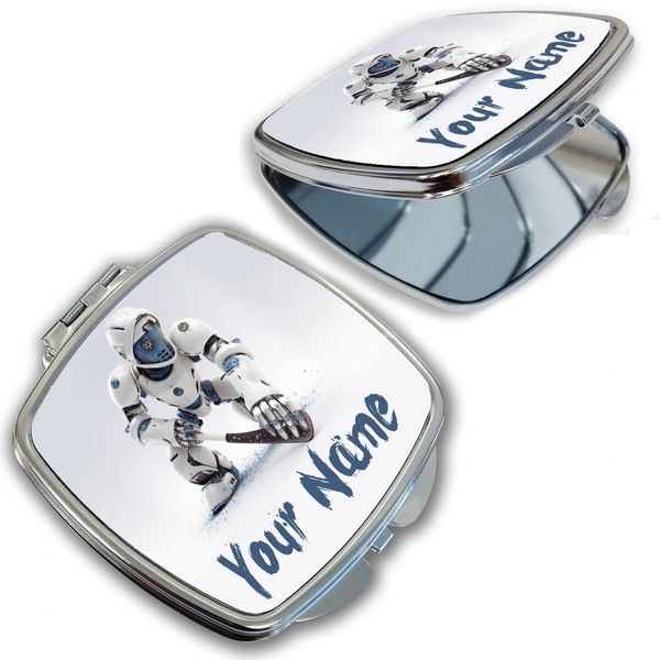 Bleu Reign Compact Personalized Pocket Mirror Custom Name Robot Hockey
