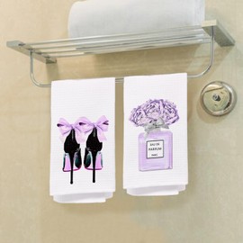 Yomisex Purple Bathroom Accessories Decor Violet Hand Towels for Bathroom Decorative Towels for Washroom Bath Towels Set of 2 Purple Bow Decor Hand Towels Decor for Washroom Dish Cloths Towels