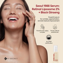 K-SECRET K-SECRET SEOUL 1988 Retinal Serum: 2% Retinal Liposome Black Ginseng Niacinamide Bakuchiol Vitamin C & 3 Peptides for Wrinkle Care Anti Aging - Korean Skincare Fragrance Paraben Cruelty Free 30mL