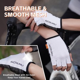 ACRUNU Bike Gloves for Men Women with Anti-Slip Shock-Absorbing Pad, Breathable Half-Finger Cycling Gloves (White, Large)