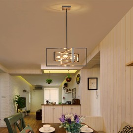 XINGQI Brushed Nickel Chandelier 22" Modern Pendant Light Fixture Ceiling 5-Lights Large Geometric Chandeliers for Dining Room Living Room Kitchen Island Bedroom