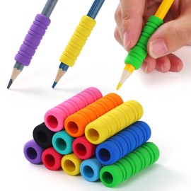 OSteed 50 Pcs Soft Foam Pencil Grips for Children Handwriting, 10 Colours Comfort Pencil Cushion Grips with 8 Grooves, Non-slip Pencil Holder Grippers for School Kids and Adults Relieving Fatigue