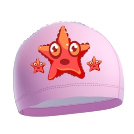 Kids Swimming Cap Elastic Cartoon Shark Swim Hat for Children Girls and Boys Swimming Cap for Age 4-10 Breathable Comfortable Stretch Polyester Fabric (Pink, Starfish)