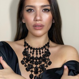 Ever Faith Costume Jewelry Rhinestone Crystal Bib Statement Chunky Collar Necklace for Women Girls Black