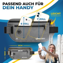 praxxim The Bum Bag for Travel, Theft-Proof with RFID Protection, Extra Flat Bum Bag Can Be Worn Under Clothes, Waist Bag, Travel Bum Bag, Money Belt for Men and Women, gray, Flat fanny pack for men