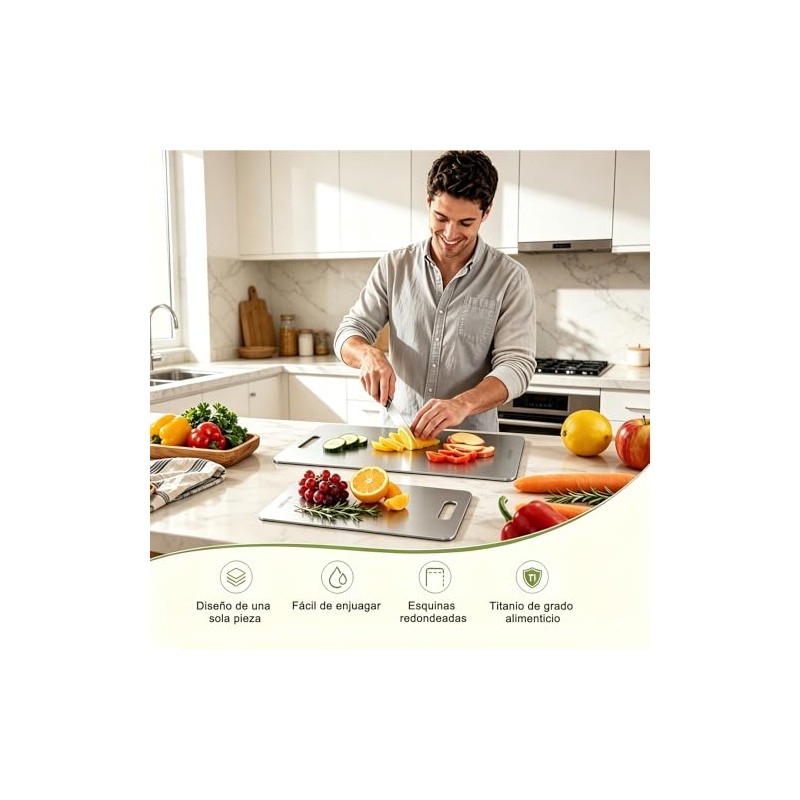 5 Tablas para Picar de Acero Inoxidable 304, Antideslizante Doble,