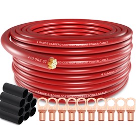4 Gauge Wire (50FT) Red Copper Clad Aluminum CCA - Primary Automotive Wire,Car Amplifier Power & Ground Cable,Battery Cable for Car Audio Speaker,Solar, Auto, RV Trailer Amp Wiring kit