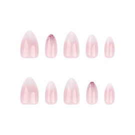 Almond Press on Nails Short White Gradient Fake Nails Press ons Light Pink Full Cover Glue on Nails Glitter Sequins Design Acrylic Nails Glossy Artificial False Nails for Girls 24Pcs