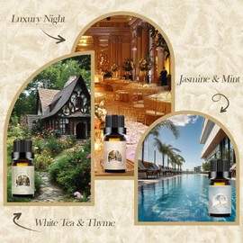 Hotel Essential Oils Set | Premium Fragrance Oils Set for Diffuser, Home Care, Candle Making, Aromatherapy Gifts - Hotel Lobby, Luxurious Night, White Tea Thyme, Jasmine Mint, Orange, Good Night