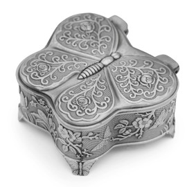 Vintage Metal Butterfly Shape Jewelry Box Trinket Gift Box Chest Ring Case for Girls Ladies Women, Tin Color, Small