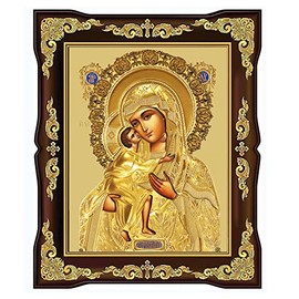 Catholic Orthodox Madonna and Child Icon, Virgin Mary Christ Jesus in Gold 10 Inch, Gold Foil Icon of Madonna, Religious Gift For Woman, Man