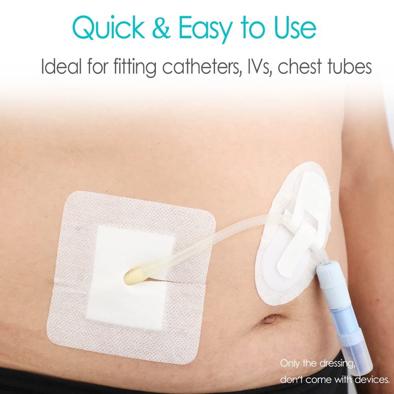 Split Drain Adhesive Bandages 4" x 4", PD Catheter Feeding
