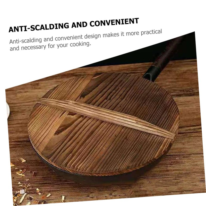 LABRIMP High-class Carbonized Wok Pot Cover Kitchen Wok Lid Wood