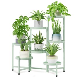 iDavosic.ly 7 Tier Large Plant Stand Indoor, 10 Inch Wide Tall Corner Metal Plant Stands Outdoor for Multiple Plants, Folding Tiered Flower Display Holder Rack Shelf, Light Green