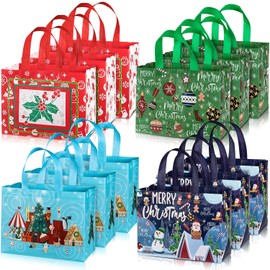 Whaline 12 Pack Large Christmas Gift Bags Reusable Non-Woven Tote Bags with Handles Christmas Grocery Shopping Totes for Holiday Xmas Gifts Party Favors, 12.8" x 9.8" x 6.7