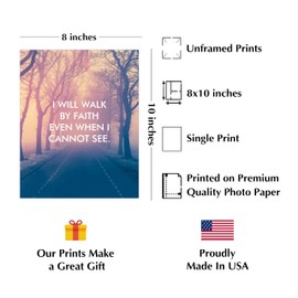 I Will Walk By Faith - Christian Inspirational Wall Art, Motivational Scripture Wall Decor Print- For Home Decor, Church Decor, Living Room Decor or Office Decor, Unframed - 8x10