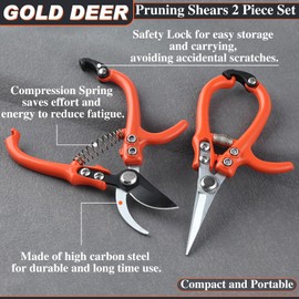 GOLD DEER Garden Shears, 2 Piece Garden Shears, Versatile Pruning Shears, Long Bud Pruning Shears, Garden Pruning Shears, Harvesting Scissors, Gardening Shears, Gardening Scissors, Branch Scissors,