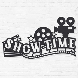 ORIGACH Metal Movie Reel Wall Art Decor, Black Movie Show Sign Wall Decoration Modern Metal Home Hanging Decoration Ornaments for Bedroom Living Home Living room Kitchen Office